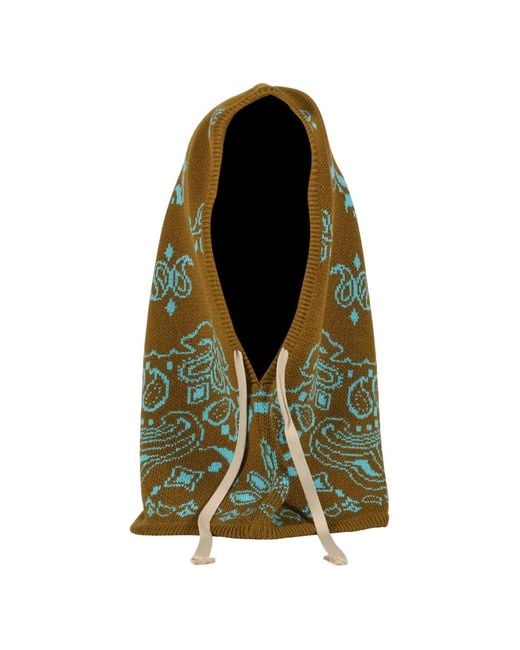 JUN/NAKAYAMA Green Paisley-Print Drawstring Balaclava for men