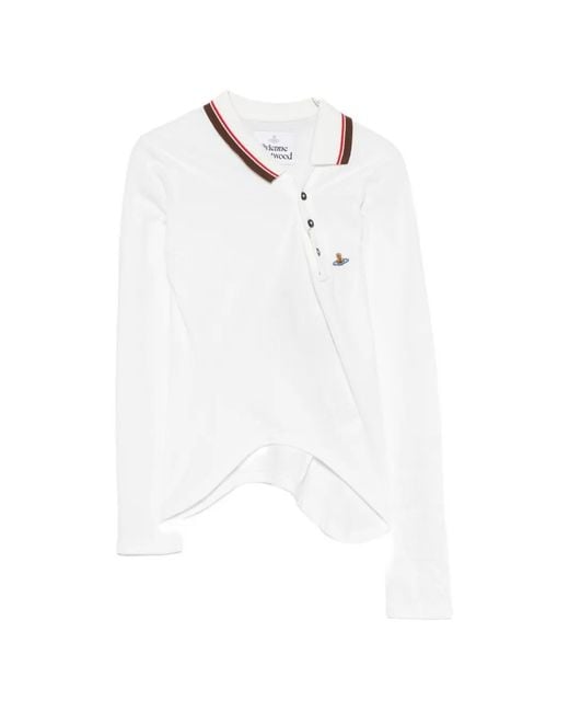 Vivienne Westwood White Orb-Embroidered Asymmetric Polo Shirt
