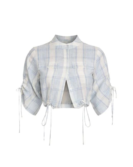 Hevron White Eva Plaid Blouse