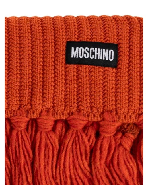 Moschino Red Ribbed Fringed Scarf