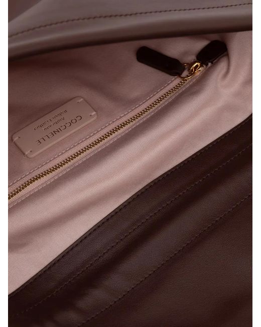 Coccinelle Brown Logo-Embossed Foldover Shoulder Bag