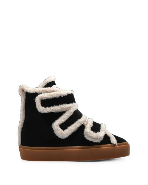 Inuikii Black Shearling Velcro Wedge Touch-Strap Sneakers