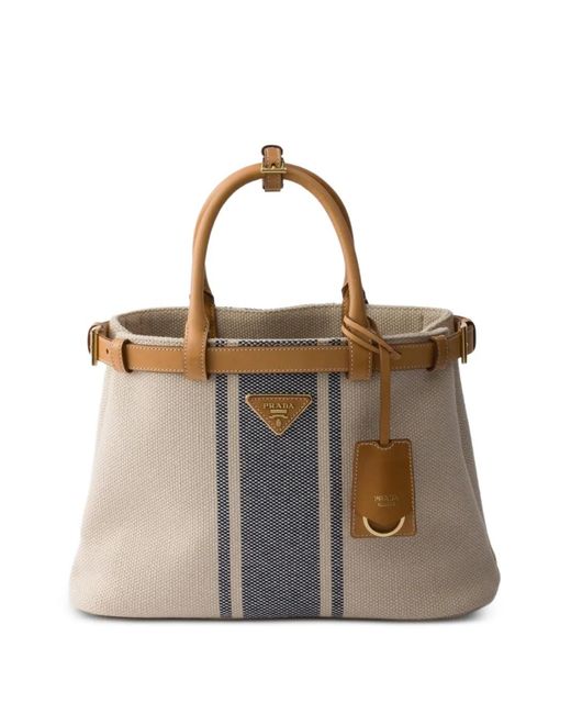 Prada Natural Buckle Small Canvas And Leather Bag