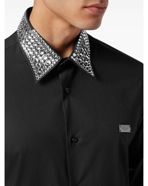 Philipp Plein Black Sugar Daddy Crystal-embellished Shirt for men