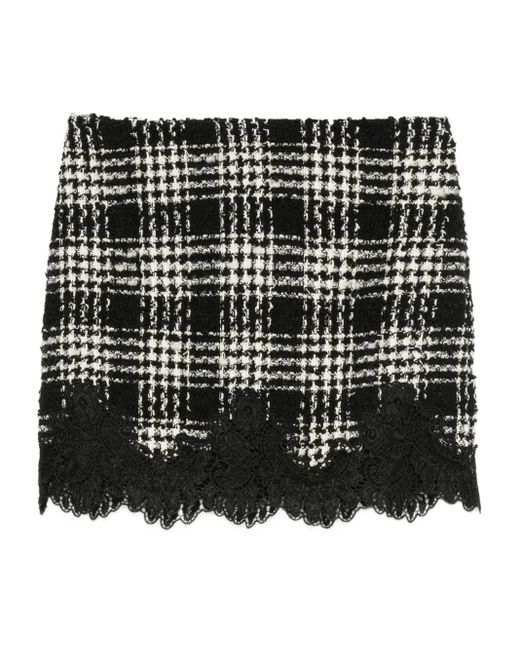 Twinset Black Check-Print Lace-Lace Mini Skirt