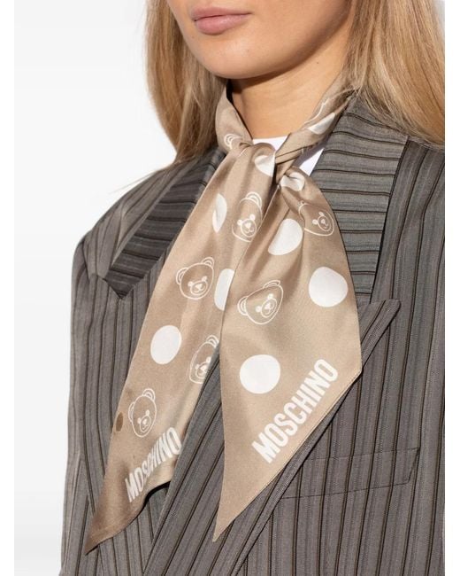 Moschino Natural Teddy Bear Silk Scarf
