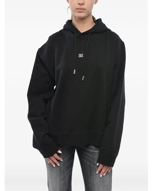 DSquared² Black Monogram-Plaque Drawstring Hoodie