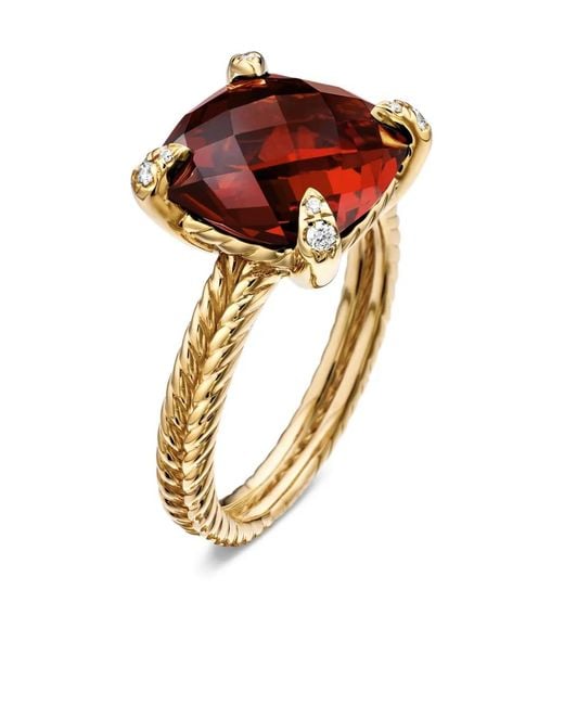David Yurman Chatelaine ガーネット&ダイヤモンド リング 11mm 18kイエローゴールド Red