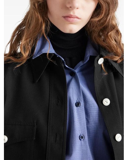 Prada Black Gabardine-Mantel aus Wolle