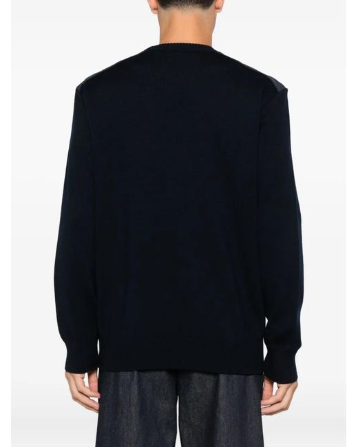Paul & Shark Blue Wool Shoulder-Patch Jumper for men