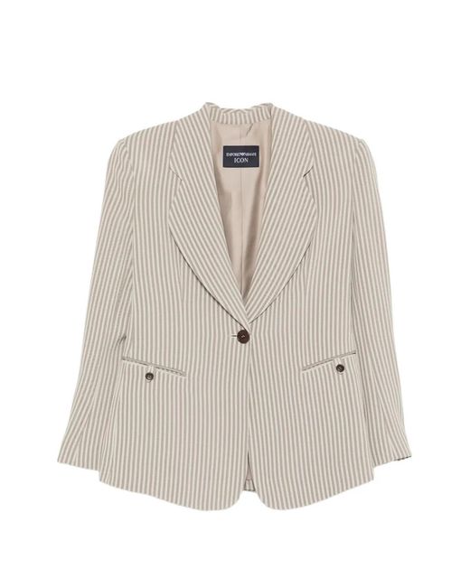 Emporio Armani White Striped-Pattern Button Blazer