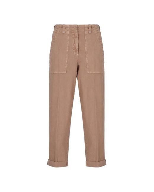 Peserico Natural Patch-Pocket Turn-Up Trousers