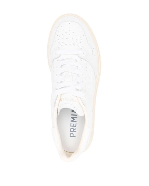 Premiata White Quinn Perforated Leather Sneakers