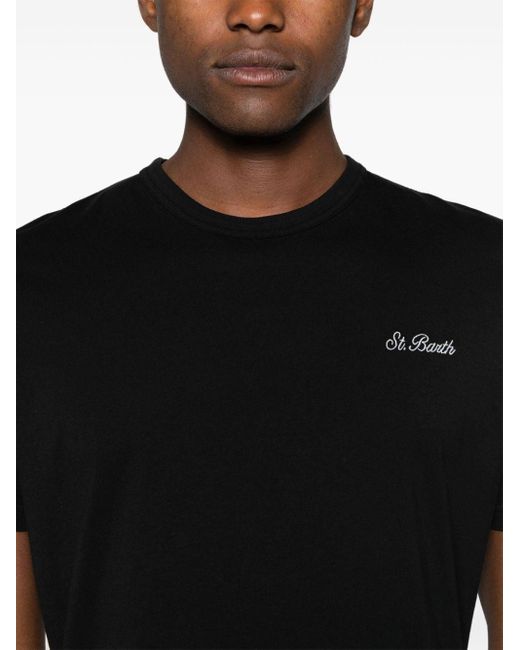 Mc2 Saint Barth Black Logo-embroidered Cotton T-shirt for men