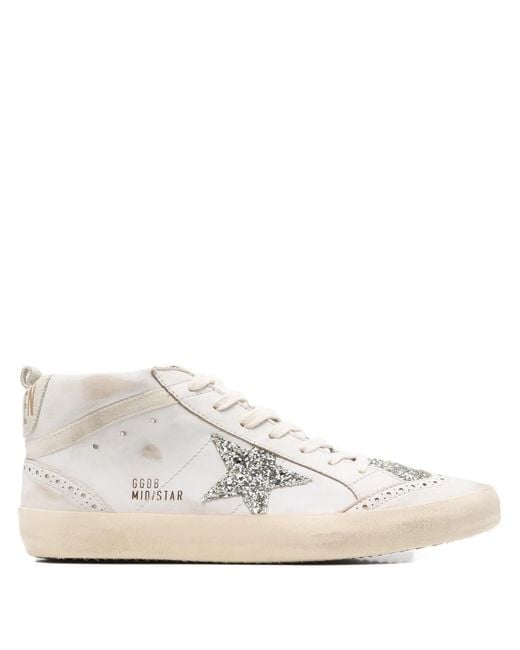 Golden Goose Deluxe Brand White Mid-Top Sneakers With Glitter Star