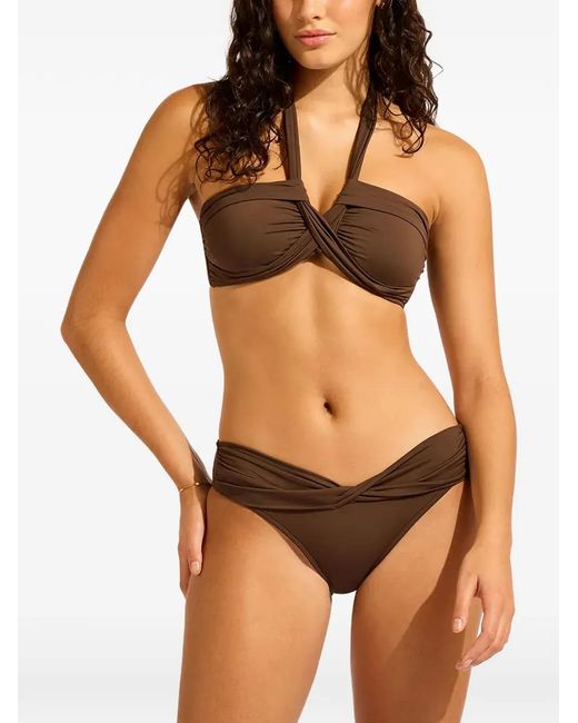 Seafolly Black Halter Bandeau Twist-Detail Halterneck Top