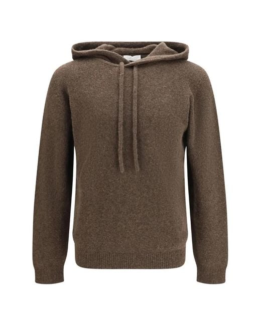 Roberto Collina Brown Drawstring-Hood Knitted Hoodie for men