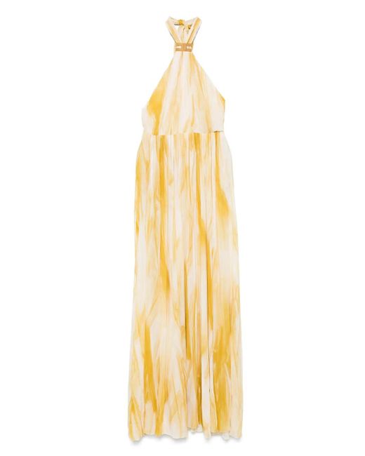 Elisabetta Franchi Metallic Maxikleid Mit Abstraktem Print