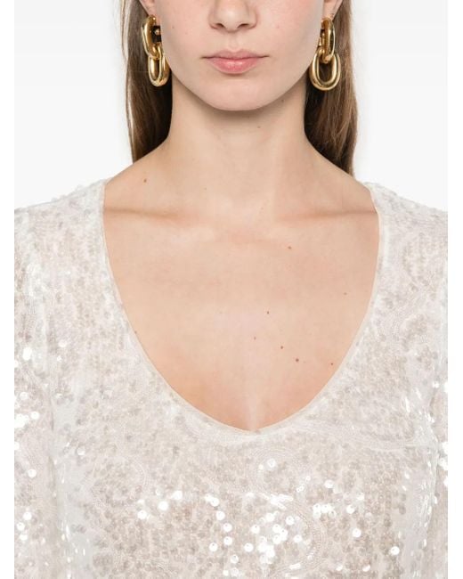 Robe Mi-Longue À Ornements De Sequins Patrizia Pepe en coloris White