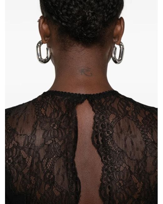 The Attico Black Lace-Trimmed Long-Sleeve Mini Dress