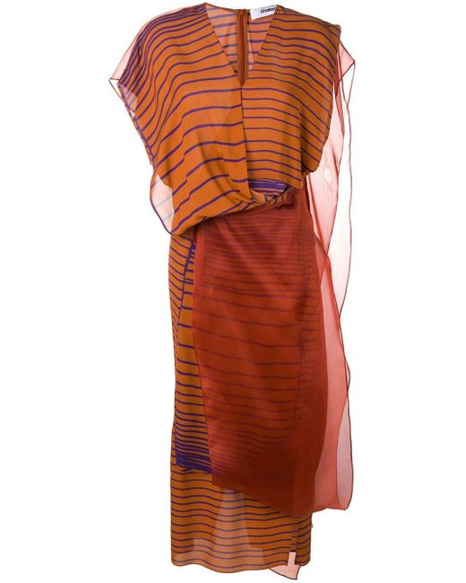 Chalayan Brown Layered Organza Striped Dress