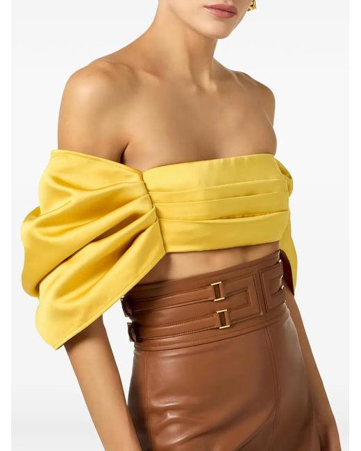 Elisabetta Franchi Yellow Haut En Satin Duchess À Design De Nœud