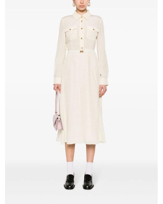 Miu Miu White Micro-Dot Crepe Midi Dress