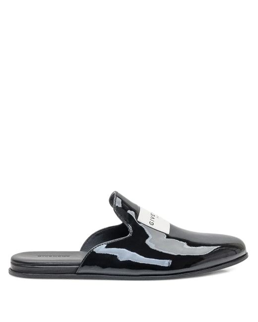 Givenchy Black Patent Leather Logo-Plaque Slippers