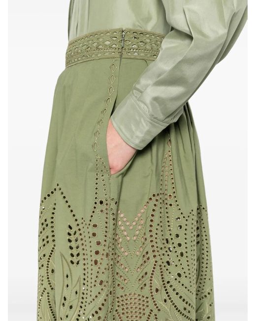 Alberta Ferretti Green Cut-Out Detail Poplin Midi Skirt