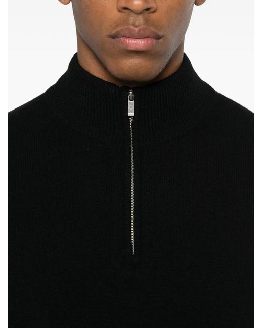 Mc2 Saint Barth Black Zip Mock-Neck Sweater for men