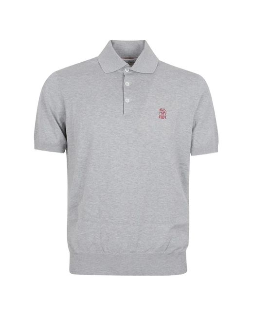 Brunello Cucinelli Gray Logo-Embroidered Polo Shirt for men