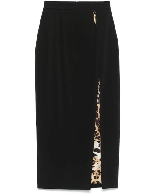Roberto Cavalli Black Slit-Detailed Midi Skirt