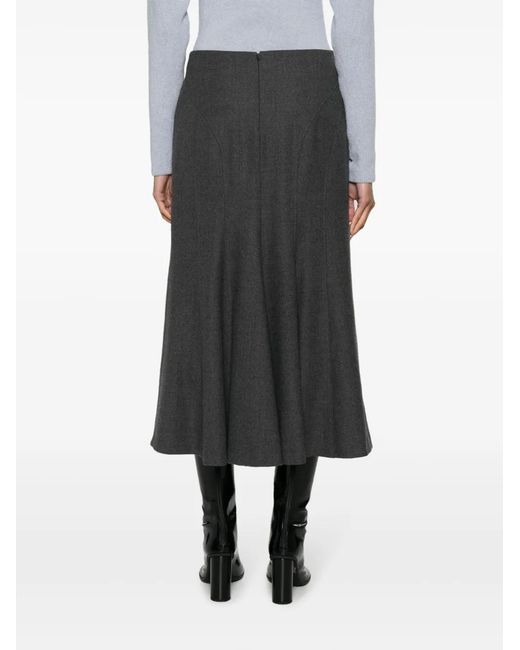 Alberta Ferretti Gray A-Line High-Waist Midi Skirt