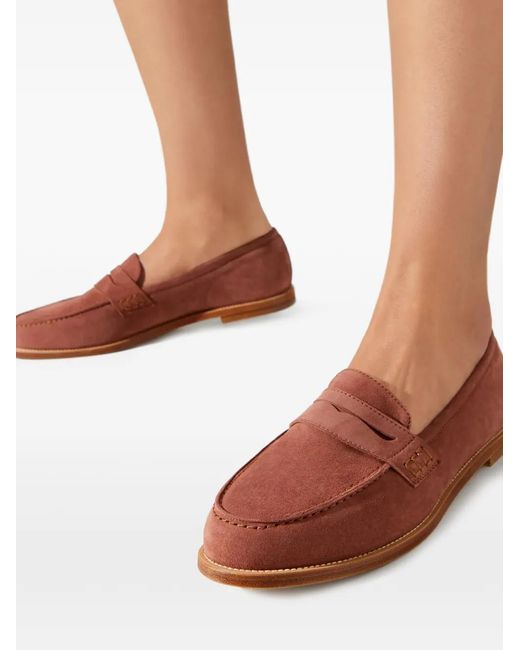 Manolo Blahnik Red Perrita Round-Neck Suede Loafers