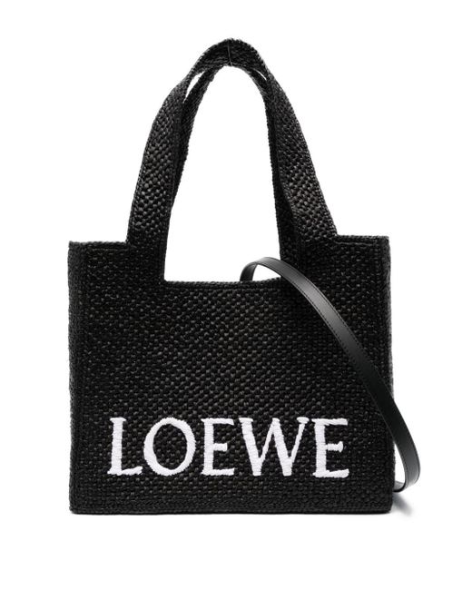 Loewe Black Small Font Raffia Tote Bag