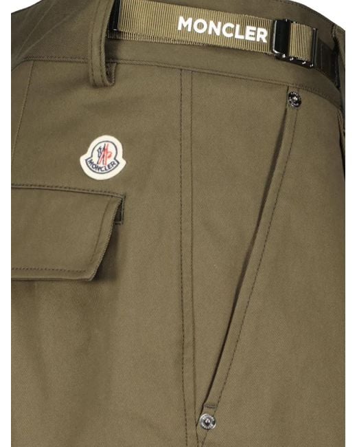 Moncler Green Pleated Logo Patch Trousers for men