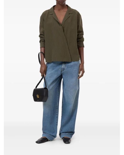 Closed Green Asymmetric Striped Shirt