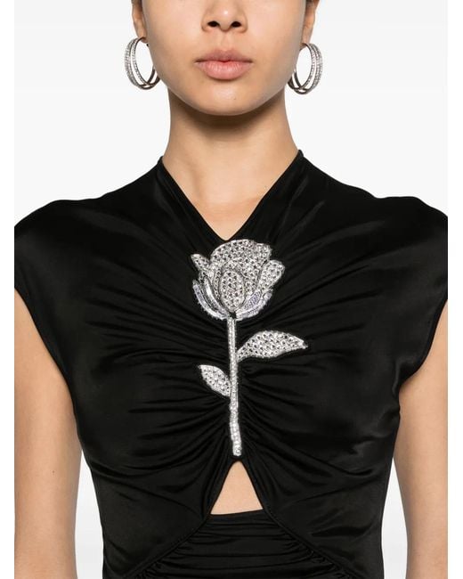 David Koma Black Floral-Detailed Ruched Minidress
