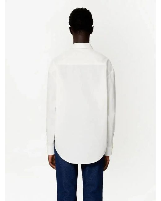 AMI White Relaxed-Fit Cotton Shirt With Curved Hem