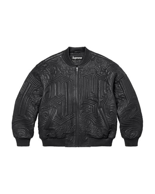 Supreme Gray Embroidered Leather Jacket for men