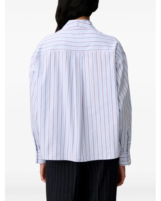Claudie Pierlot Blue Blouse Rayée En Popeline