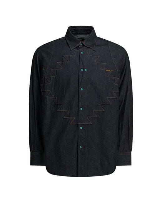 Kapital Blue Zigzag Embroidery Shirt for men