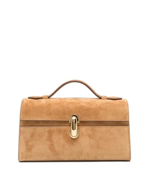 SAVETTE Brown Suede Top-Handle Shoulder Bag