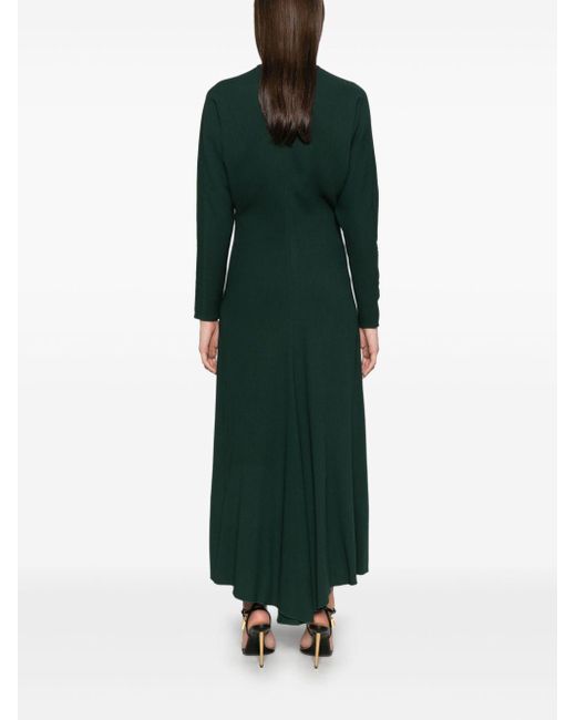 Victoria Beckham Green Long-Sleeve Draped Midi Dress