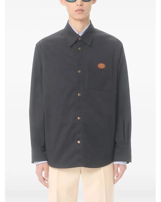 Valentino Garavani Black Nylon Shirt Jacket With Patch Vlogo for men