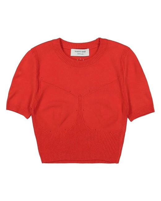 MARINE SERRE Red Cropped Knitted Top