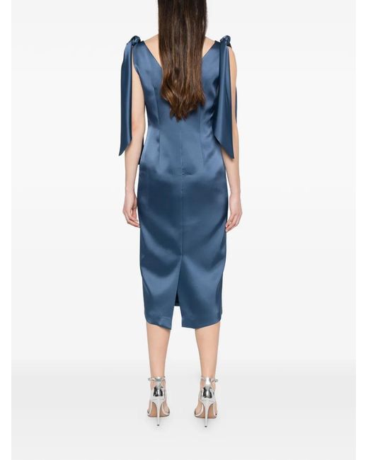 Fely Campo Blue Draped Midi Dress