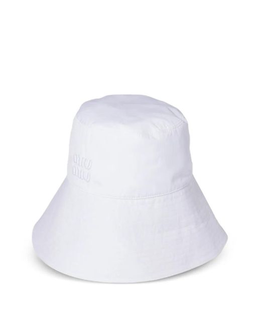 Miu Miu White Wide-Brimmed Poplin Bucket Hat
