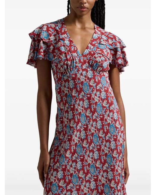 Polo Ralph Lauren Purple Floral-Print Silk Midi Dress
