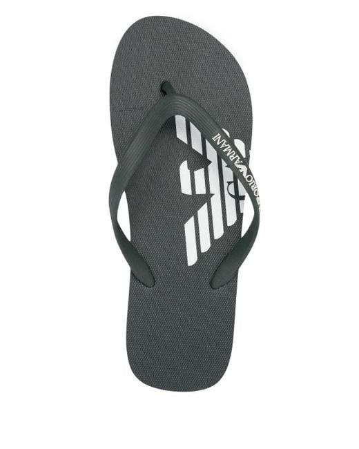 Emporio Armani Gray Logo-Print Flip Flops for men